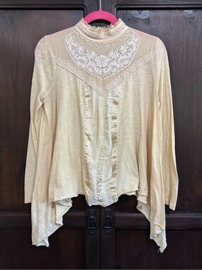 Free People Vintage Style Lace-Detail Cream Women's Top size Medium Coquette
